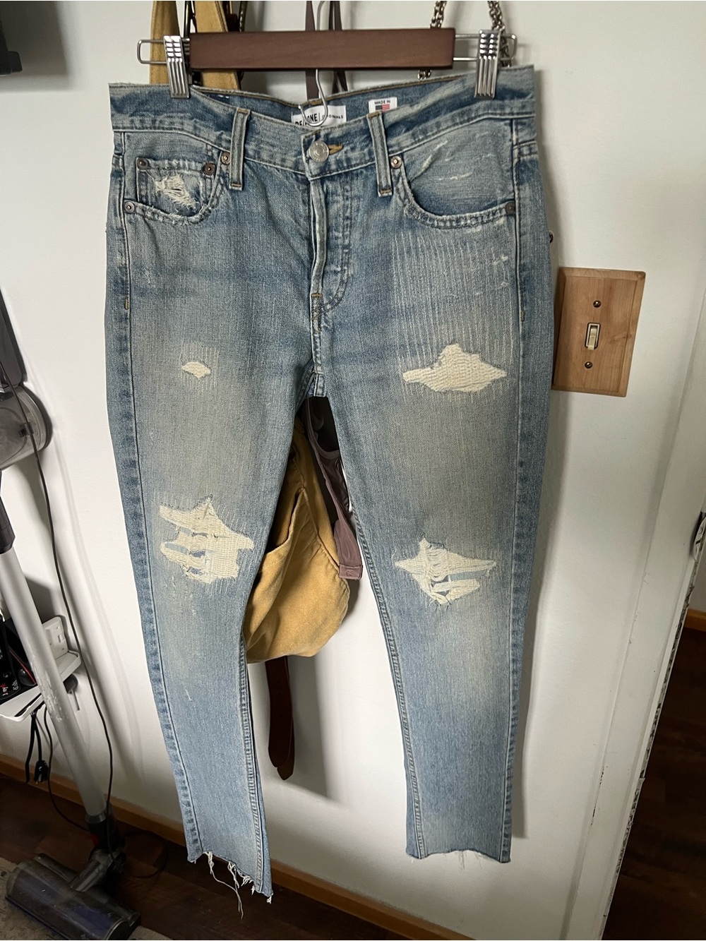 Re/Done Light Wash Distressed Straight-Leg Jeans